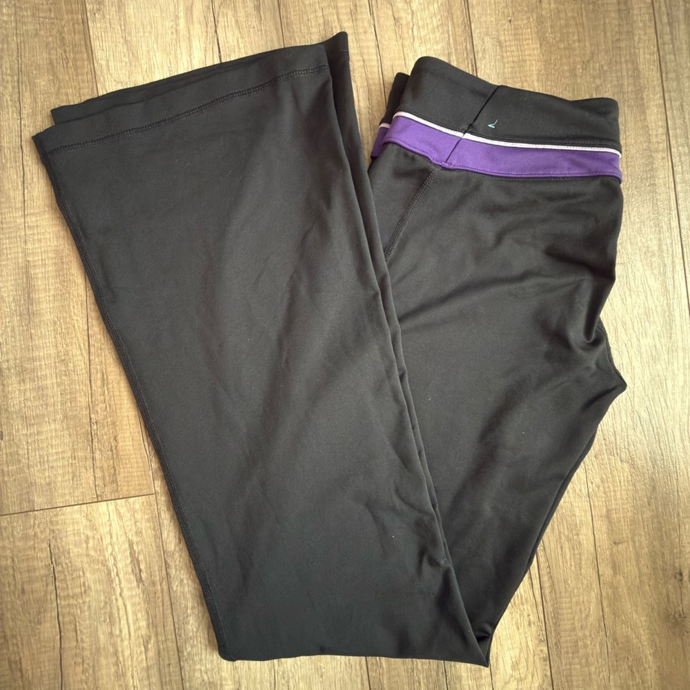 Adidas Black Yoga Pants with Purple Waistband